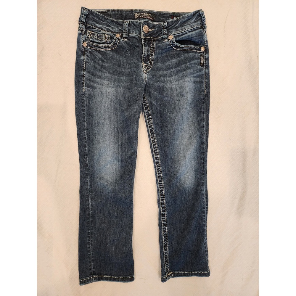 Silver Jeans Co. Womens‎ 29 Suki Mid Capri Stretch Jeans thick stitching Studs
